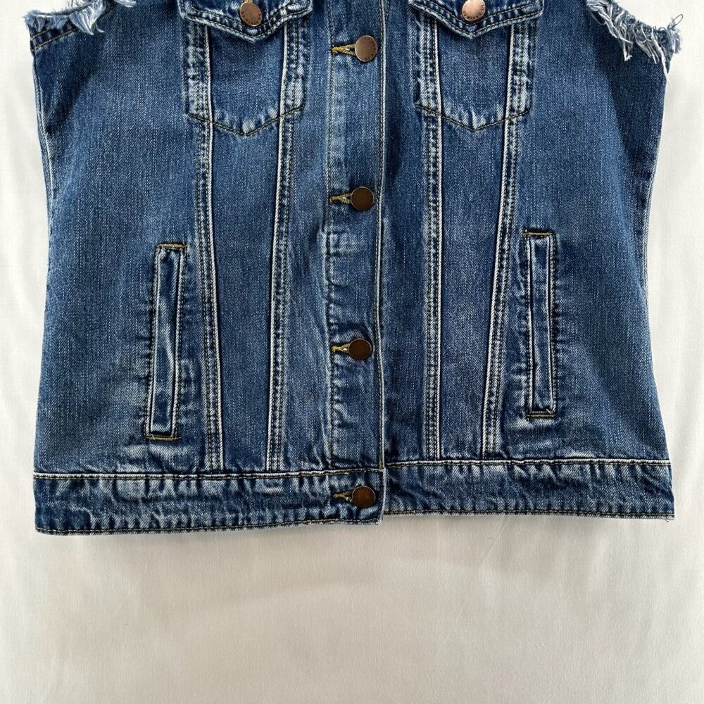 Los Angeles Denim Co Vest Womens S Harley Trucker Utility Button Up Fringed Blue - Picture 5 of 9